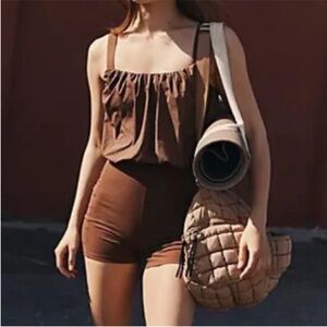 FP Movement Medium Onesie Romper Bubble Trouble in Black Walnut Brown Shorts